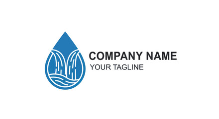 Water Drop Logo with Nature Elements and Company Name Placeholder.