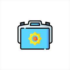 Blue lunchbox with yellow star sits on white table, ready for school or work, conveying a sense of organization and preparedness.