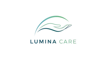 Lumina Care logo featuring a stylized hand under a curved line, representing care and support.