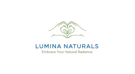 Lumina Naturals Logo Featuring Hands Forming a Heart Shape with Leaf Inside.