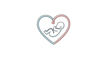One line art illustration of a newborn baby within a heart shape.