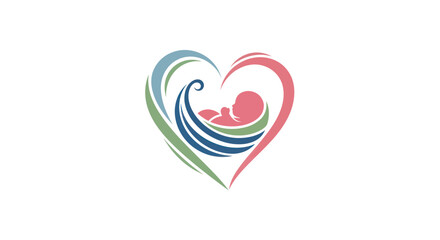 Colorful heart symbol cradling a precious newborn baby.