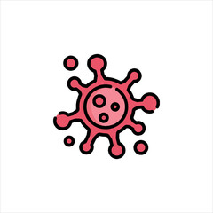 Pink virus cell floating in white space representing disease and infection, highlighting the ongoing global health crisis and scientific research.