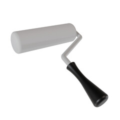 3D render illustration of a paint roller with black handle isolated on white background, symbolizing painting tool, renovation, construction, home improvement, and decorating equipment concept.