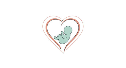 Heart shaped symbol with fetus inside representing pregnancy and motherhood.