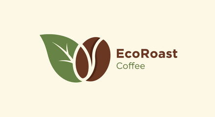 Eco Roast Coffee Logo Design with Leaf and Coffee Bean.
