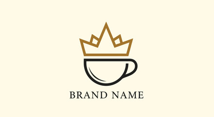 Elegant Coffee Cup with Crown Logo Design for Premium Brand.