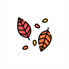 Autumn leaves falling gently to the ground, surrounded by small seeds in a minimalist style, creating a serene and peaceful atmosphere.
