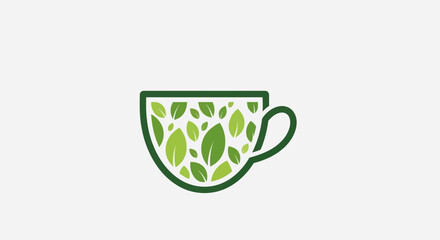 Green Tea Cup Filled with Leaves, Herbal Beverage Concept.