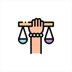 Hand holding scales of justice symbolizes fairness and equality in legal system, representing balance and impartiality, conveying theme of law and order.
