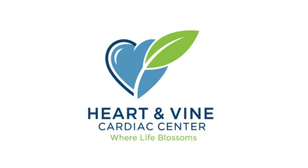 Heart and Vine Cardiac Center Logo with Blue Heart and Green Leaf.
