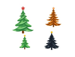 abstract pop art pastel neon illustration of a stylized Four stylized Christmas trees in various designs and colors. Christmas trees in green, brown, and black