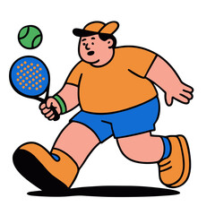 Cartoon Style Man Playing Paddle Tennis Sport Illustration