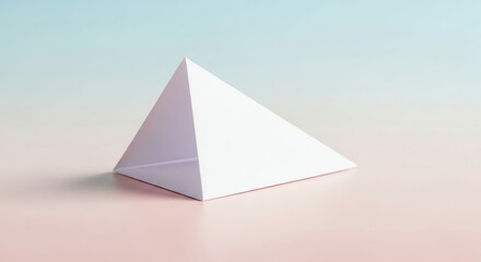 Serene Geometric Still Life: A White Pyramid on a Soft Pastel Gradient Horizon