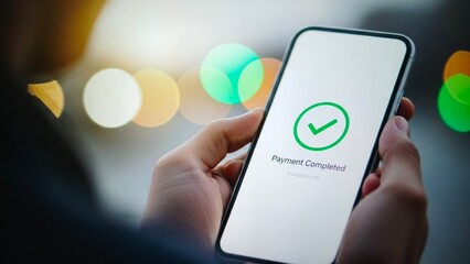Smartphone displaying a payment successful confirmation with a green checkmark