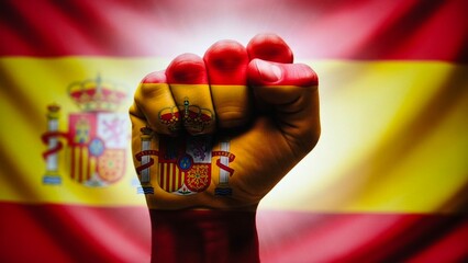 Fist with spanish flag painted on, symbolizing national pride and resilience © Photo Agency