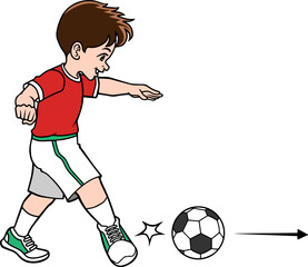 kick the ball with the inside of the foot color vector illustration