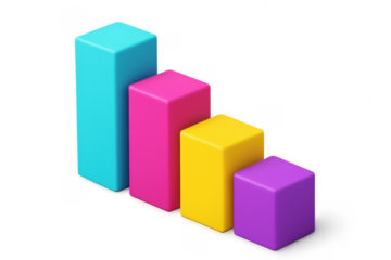 Isometric 3D bar chart showing data decline on transparent background