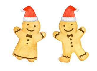 水彩手描きイラスト ジンジャーブレッドクッキー クリスマス 冬 お菓子 / Hand-drawn Watercolor Illustration Gingerbread Cookie Christmas Winter Sweets