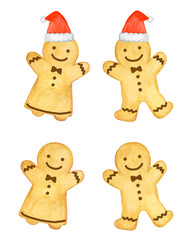 水彩手描きイラスト ジンジャーブレッドクッキー クリスマス 冬 お菓子 / Hand-drawn Watercolor Illustration Gingerbread Cookie Christmas Winter Sweets