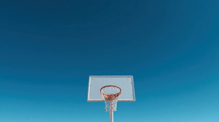 Basketball Hoop Against Clear Blue Sky with No Clouds in Sight