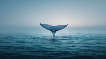 Majestic Whale Tail Emerging from Tranquil Ocean Water at Dusk