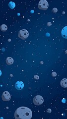 Cartoon illustration of asteroids floating amidst a starry night sky