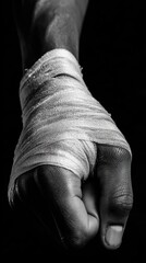 Close-Up of a Hand with Bandages Prepared for Intense Activity