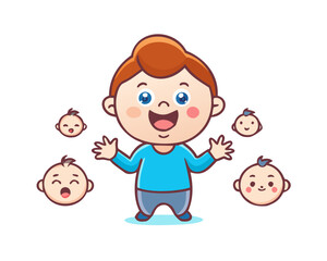 cute kid with many gesture expression set