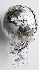 Fototapeta premium Fragile Earth Concept with Cracked Globe and Shattered Pieces