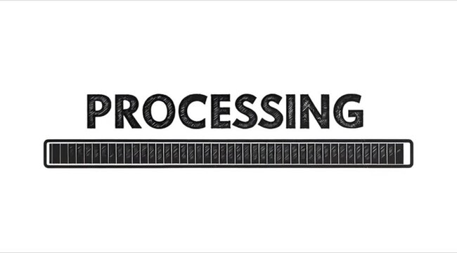 Progress Bar: Illustration of a loading bar with the word PROCESSING to showcase the concept of progress, loading, and information in digital form.
