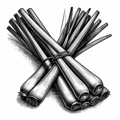 Hand Drawn Lemongrass Engraving Featuring Black Ink Vintage Scratch Board Style On Transparent Png