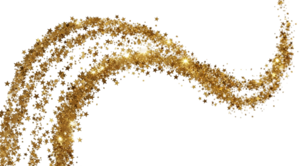 Golden Stars Twinkling Trail Festive Galaxy Dust Magical Night Sky Element Celebration Glitter on transparent background