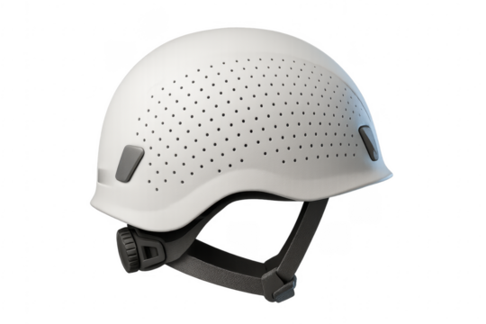 White ventilated safety helmet providing head protection with transparent background