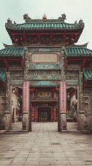 Obraz premium Traditional Asian Architectural Entrance with Intricate Details and Design