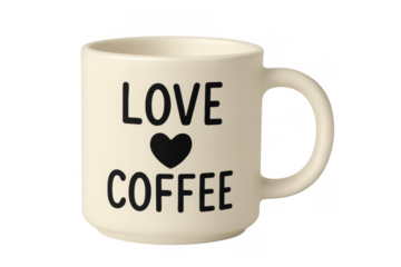 Coffee mug with love coffee text and heart
