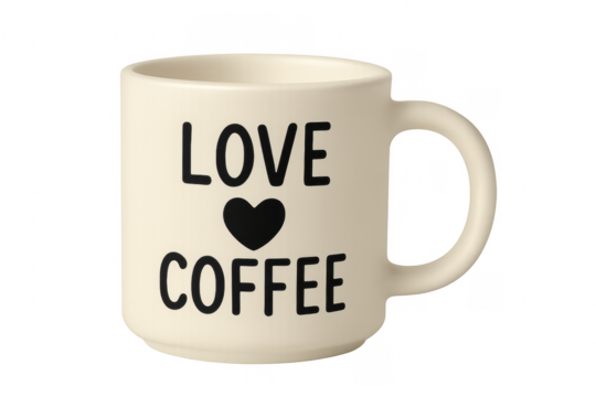 Coffee mug with love coffee text and heart - Powered by Adobe