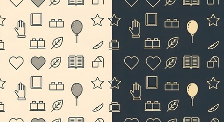 Kids education icon pattern — light & dark seamless set for Children’s Day