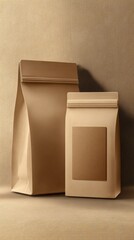 Brown Paper Packaging Bags for Food Products on Neutral Background
