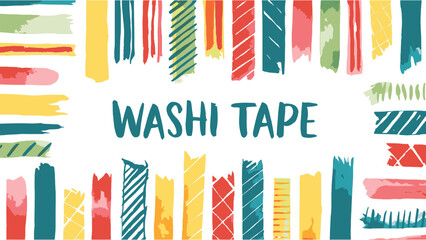 Bright watercolor washi tape collection set for scrapbooking journaling and creative craft decoration border design isolated on white background