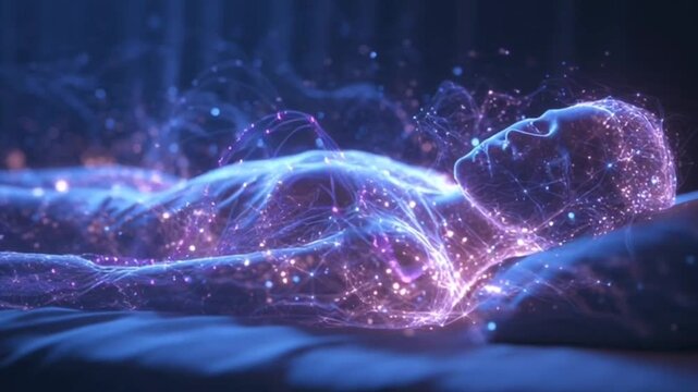 Glowing Digital Human Sleeping | Futuristic Neural Energy Visualization - Powered by Adobe