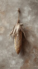 Dried Corn Hanging on Wall with Rustic Texture Background