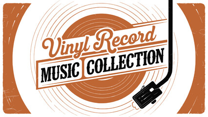 Vinyl record music collection retro poster with turntable stylus groove analog sound vintage disc vector illustration