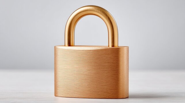 Shiny Golden Padlock With Fingerprint Texture on a White Surface Reflecting Light Studio Shot Focused on Security and Protection Concepts