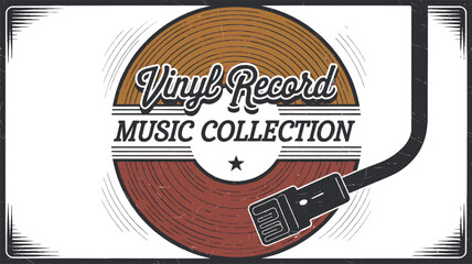 Retro vinyl record illustration with turntable arm and vintage typography for classic music collection poster design