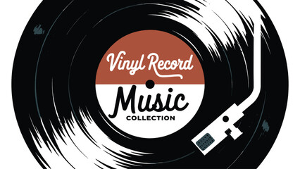 Vinyl record music collection logo with turntable stylus retro vintage sound analog disc illustration vector design
