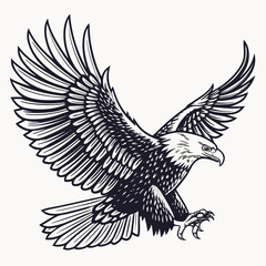 Obraz premium Eagle with Outstretched Wings Symbol of Power Vintage Woodcut Engraving Linocut Vector Illustration