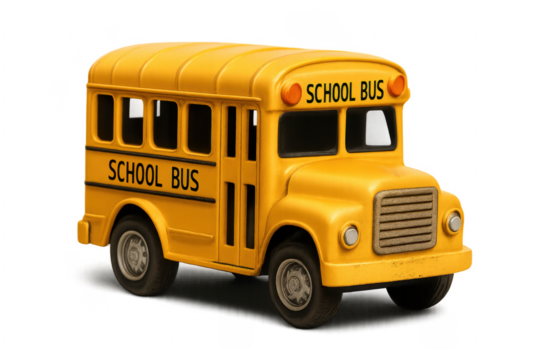 Yellow school bus toy transporting children to education