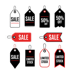 Variety Set of Red, Black, and White Sale and Limited Stock Tags