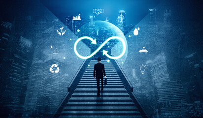 The concept of a circular economy for sustainable production and consumption. A global model of recycling, reusing, and renewable energy for the future. Motif